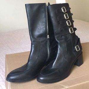 Biker-style High Heel Leather Boot